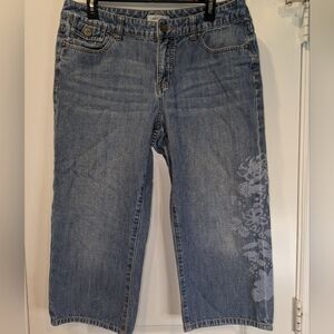 Coldwater Creek Denim Bermuda Shorts Size 12 Floral Print Mid Rise